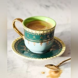 ANTHROPOLOGIE The Honora Espresso Cup & Saucer in green
